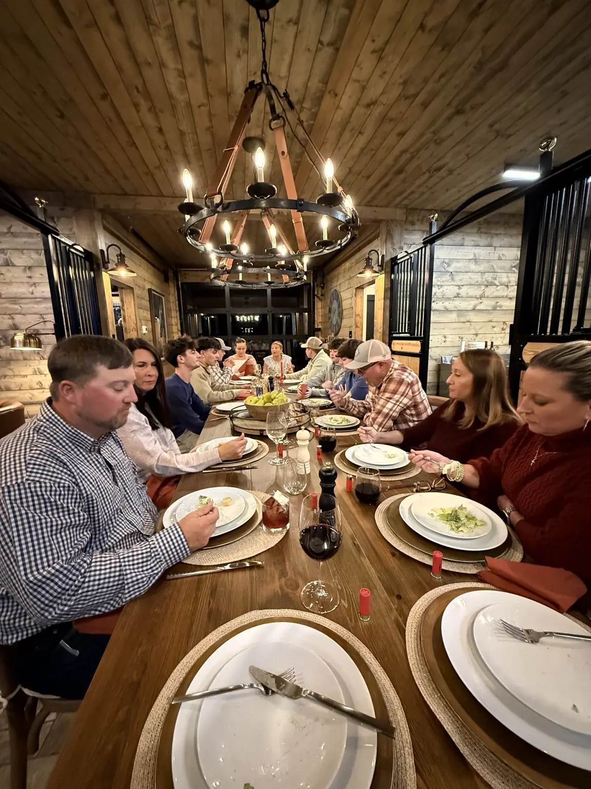 Guests enjoying a private dinner in the Red Barn