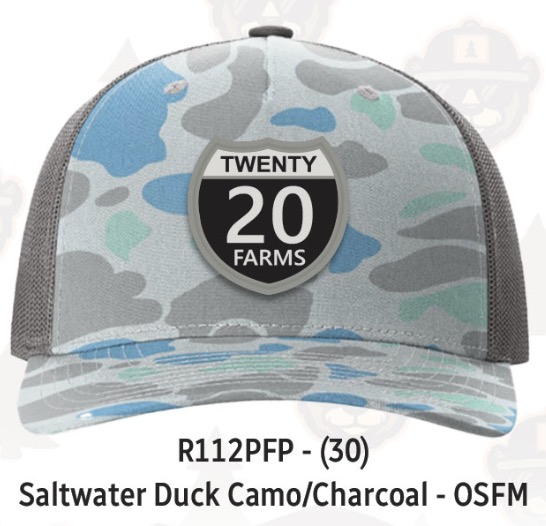 Twenty 20 Farms shield hat in Saltwater Duck Camo and Charcoal